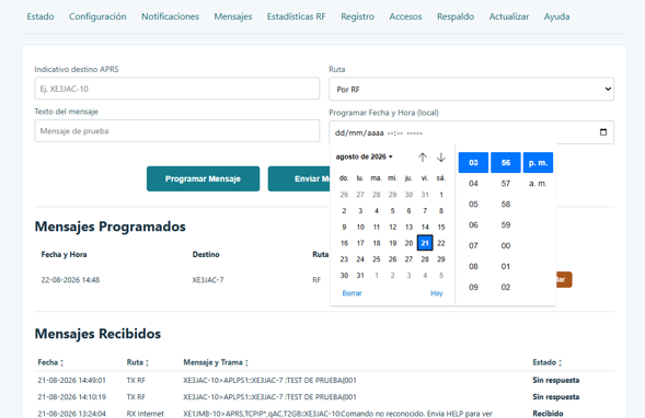 Calendario de mensajes programados
